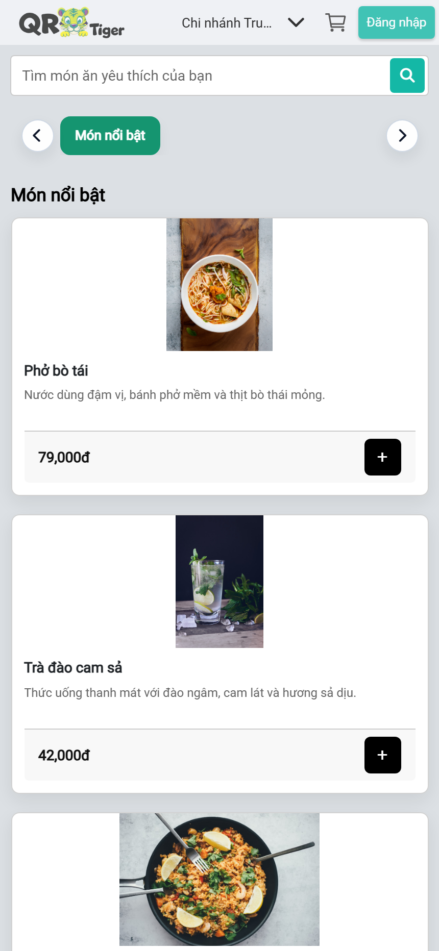 Ảnh chụp menu khách hàng trong QR Tiger X